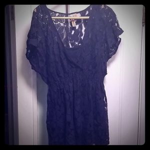 Navy blue lace blouse with attached tank